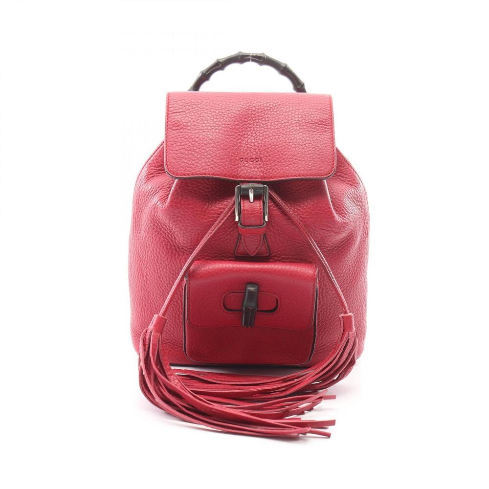 Gucci Bamboo Backpack Rucksack Daybag Leather Red